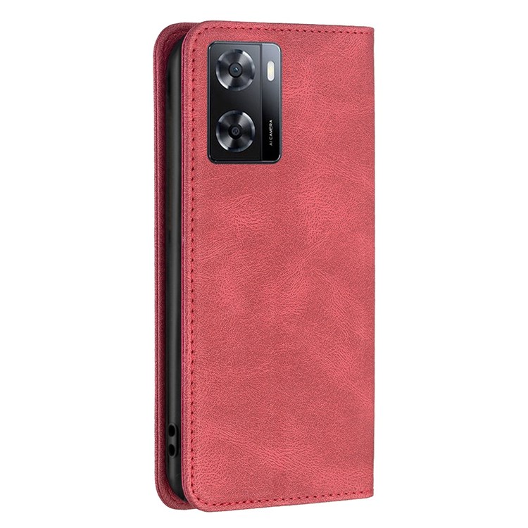 BINFEN COLOR BF Leather Series-5 Style-08 for Oppo A57 4G RFID Blocking PU Leather Phone Case Magnetic Absorption Drop-proof Wallet Stand Cover - Red-9