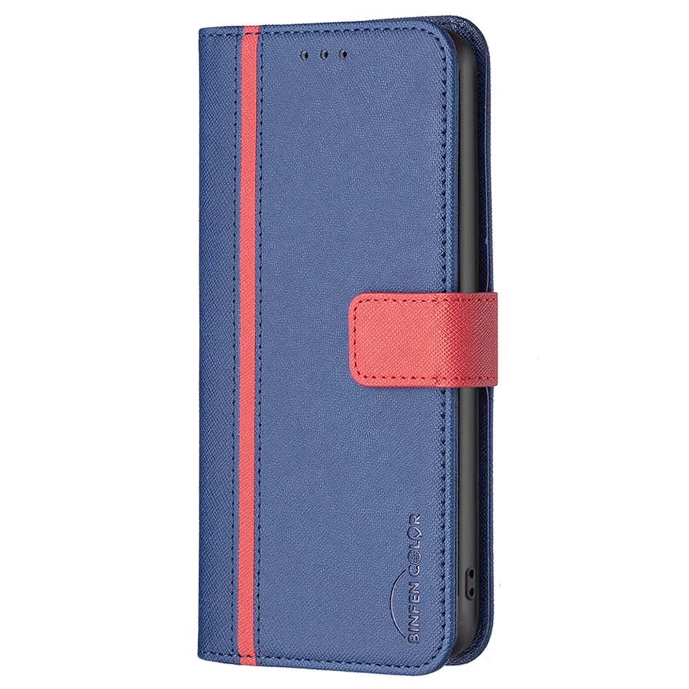 BINFEN COLOR BF Leather Series-9 for Motorola Moto G62 5G Cross Texture Phone Case, Style 13 Splicing Stand Wallet Leather Cover - Blue-6
