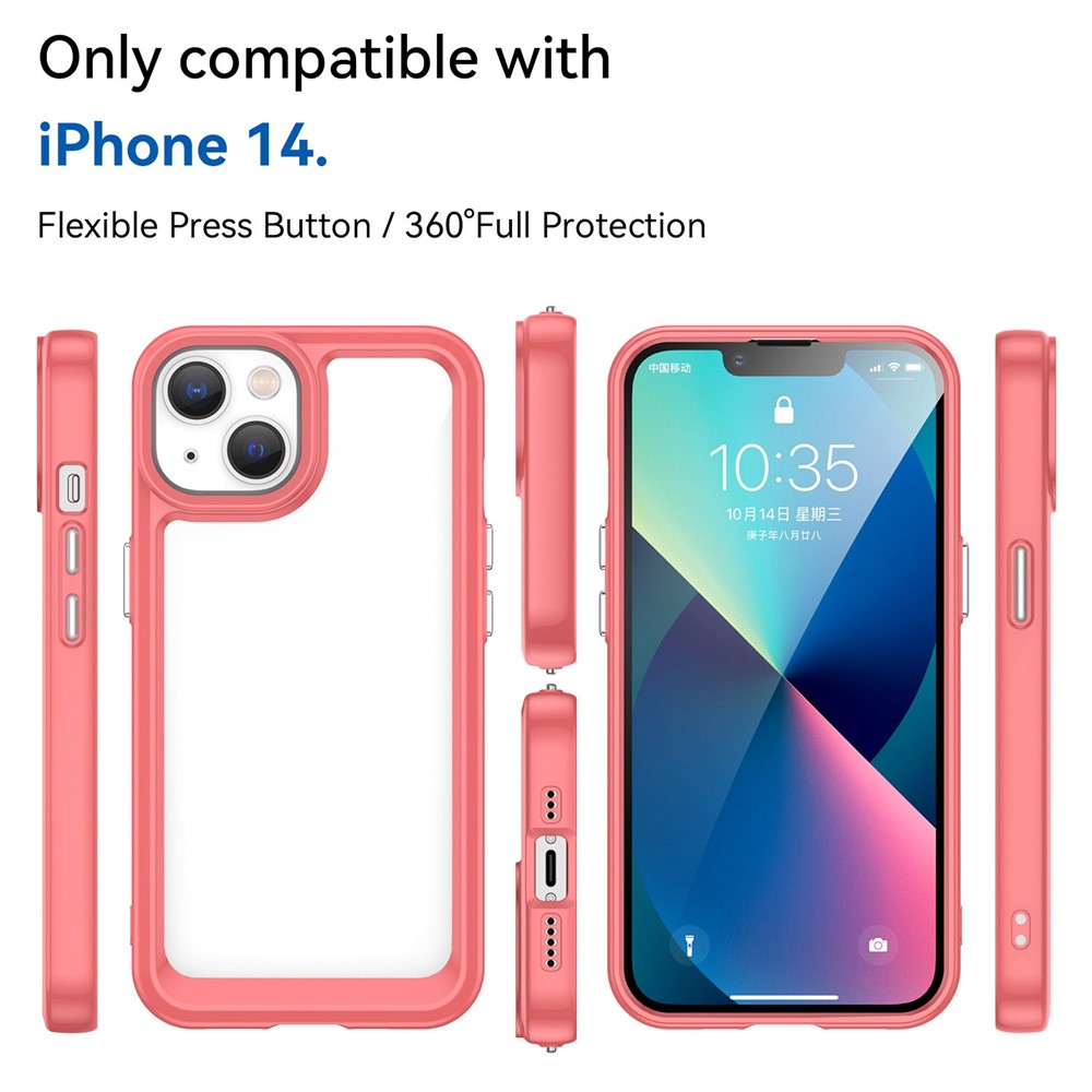 TPU + Acrylic Clear Phone Case for iPhone 14 6.1 inch, Anti-drop Anti-scratch Smartphone Back Cover - Red-3