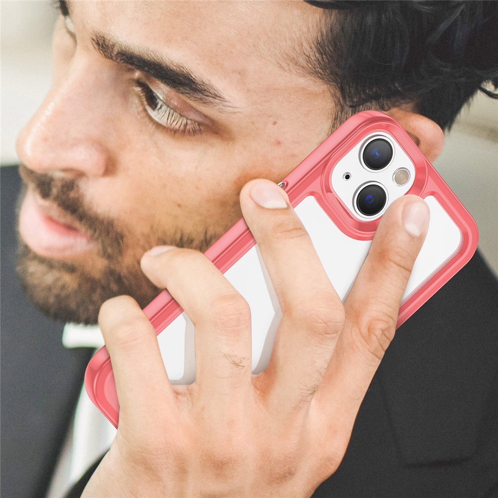 TPU + Acrylic Clear Phone Case for iPhone 14 6.1 inch, Anti-drop Anti-scratch Smartphone Back Cover - Red-8