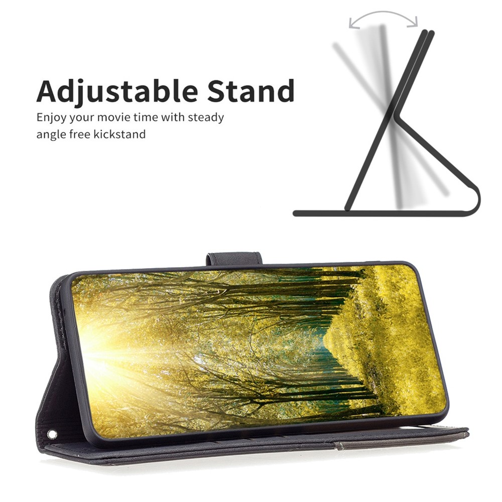 BINFEN COLOR BF Imprinting Pattern Series-2 for Motorola Moto G62 5G Style 05 Imprinting Geometric Pattern Stand Case PU Leather Phone Wallet Cover - Black-2