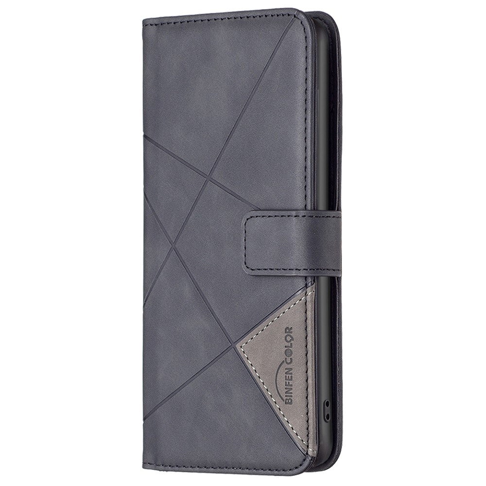 BINFEN COLOR BF Imprinting Pattern Series-2 for Motorola Moto G62 5G Style 05 Imprinting Geometric Pattern Stand Case PU Leather Phone Wallet Cover - Black-6