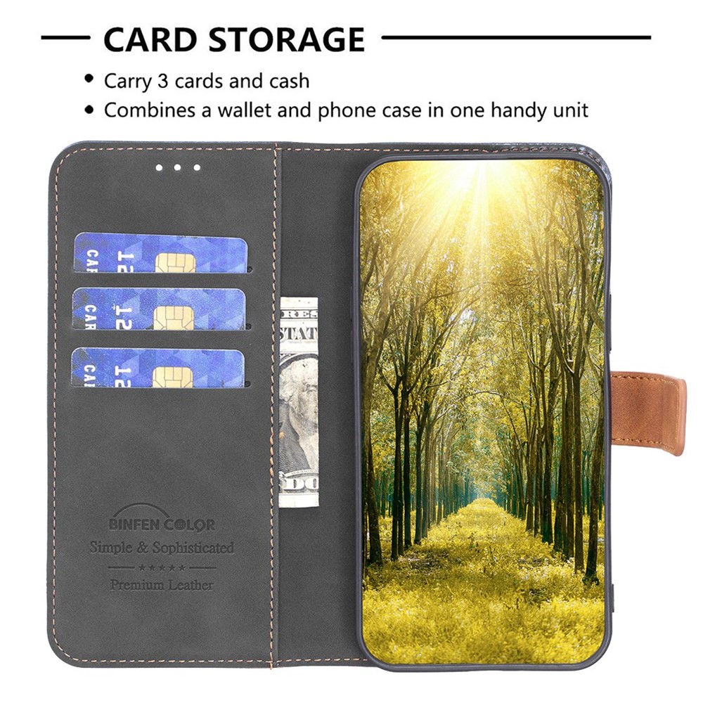 BINFEN COLOR BF Leather Case Series-7 for Motorola Moto G62 5G Style 11 Matte Surface Adjustable Stand PU Leather Wallet Phone Case - Black-3