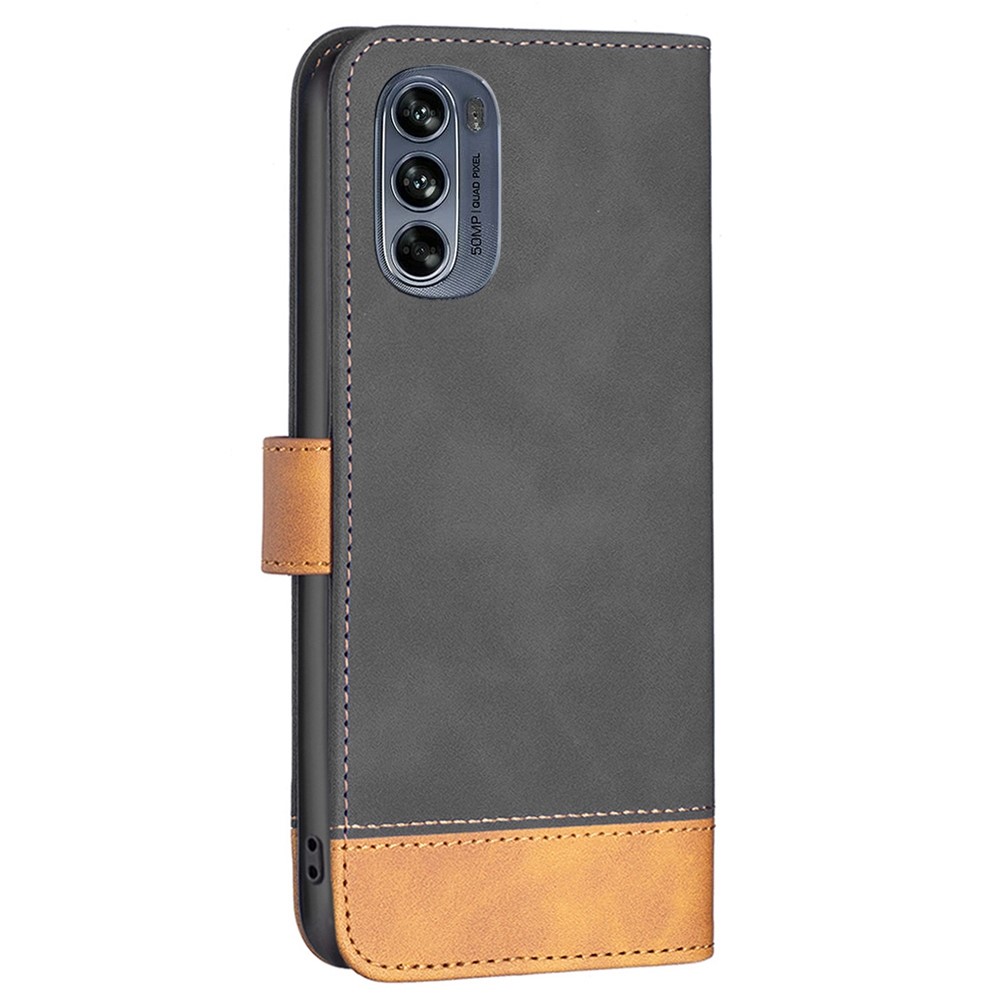 BINFEN COLOR BF Leather Case Series-7 for Motorola Moto G62 5G Style 11 Matte Surface Adjustable Stand PU Leather Wallet Phone Case - Black-7