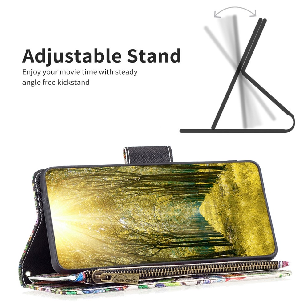 BF Pattern Printing Leather Series-4 for Motorola Moto G62 5G Style-03 Pattern Printing PU Leather Phone Case Zipper Pocket Stand Wallet Cover - Life Tree-2
