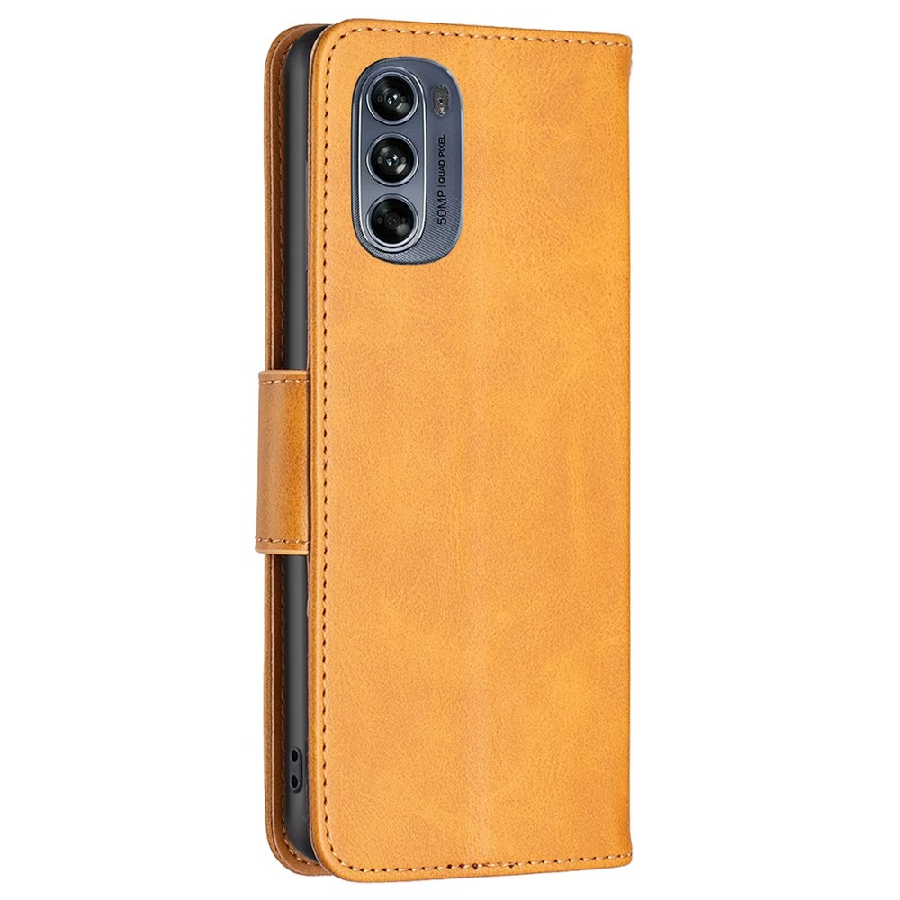 For Motorola Moto G62 5G BF Leather Series-4 Stand Phone Case Magnetic Clasp PU Leather Adjustable Stand Cover with Wrist Strap - Yellow-7