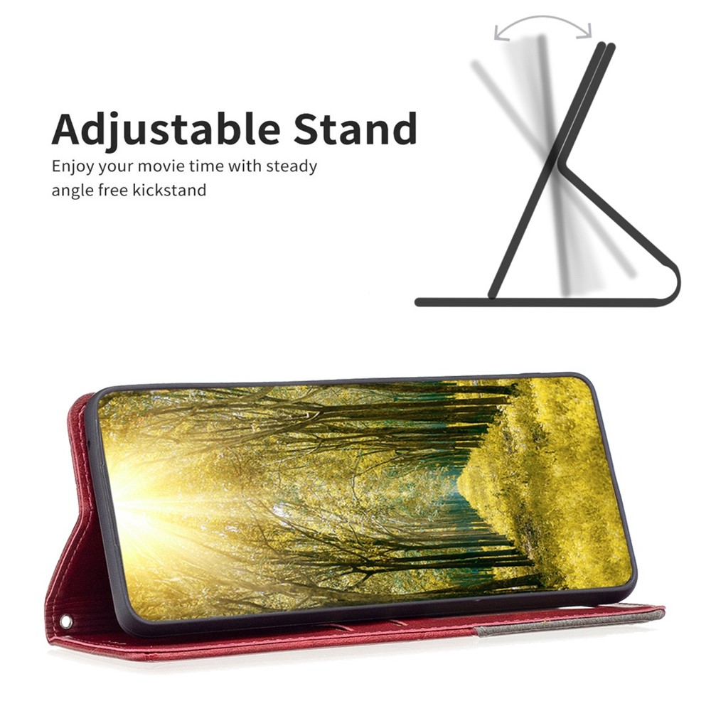 BF Imprinting Pattern Series-1 for Motorola Moto G62 5G Imprinted Geometric PU Leather Stand Case Magnetic Auto-absorbed Phone Shell - Red-2