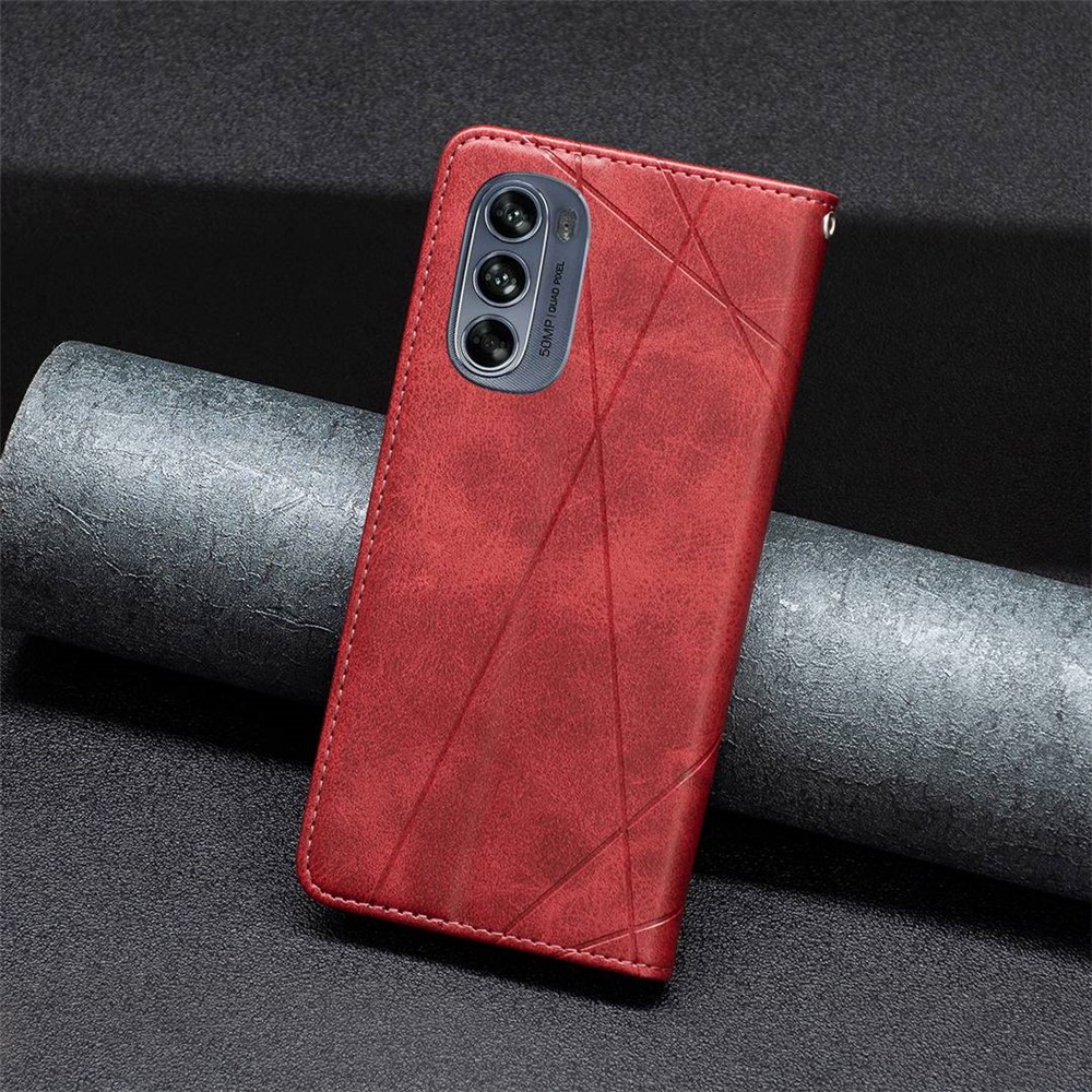 BF Imprinting Pattern Series-1 for Motorola Moto G62 5G Imprinted Geometric PU Leather Stand Case Magnetic Auto-absorbed Phone Shell - Red-5