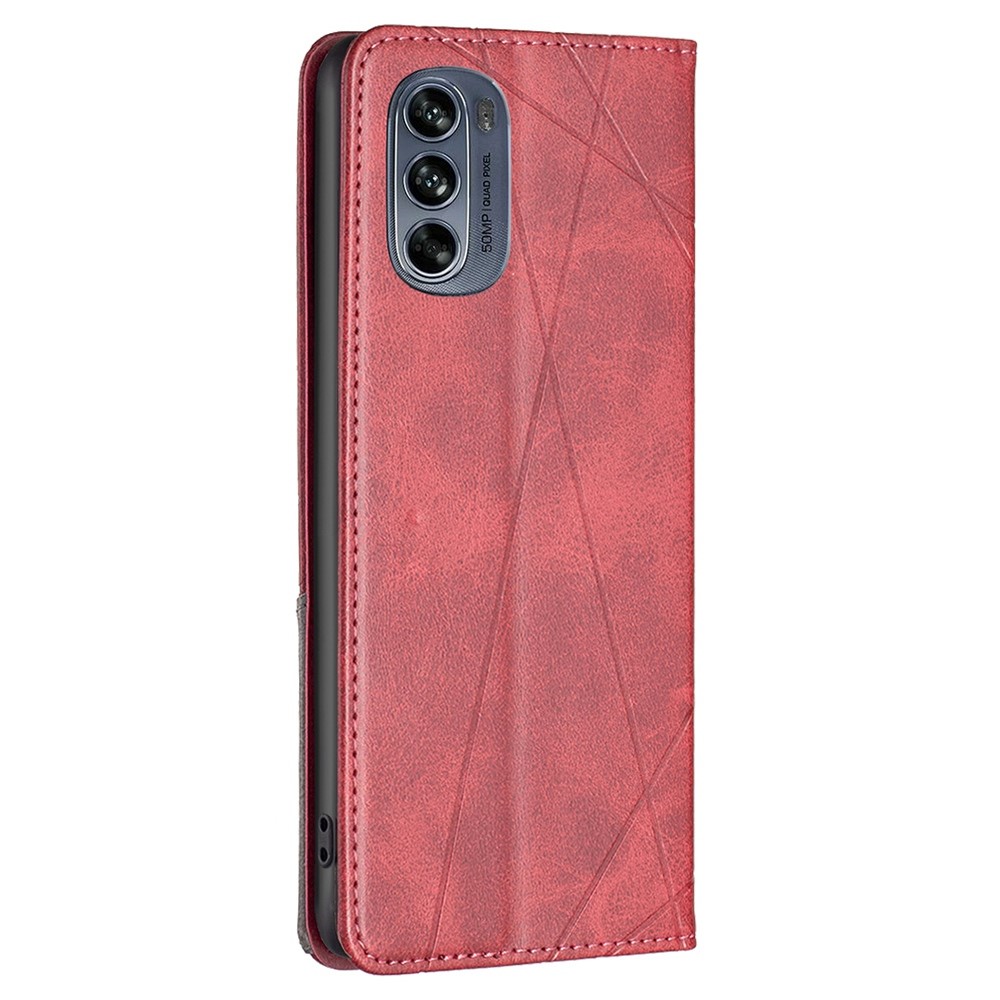 BF Imprinting Pattern Series-1 for Motorola Moto G62 5G Imprinted Geometric PU Leather Stand Case Magnetic Auto-absorbed Phone Shell - Red-8