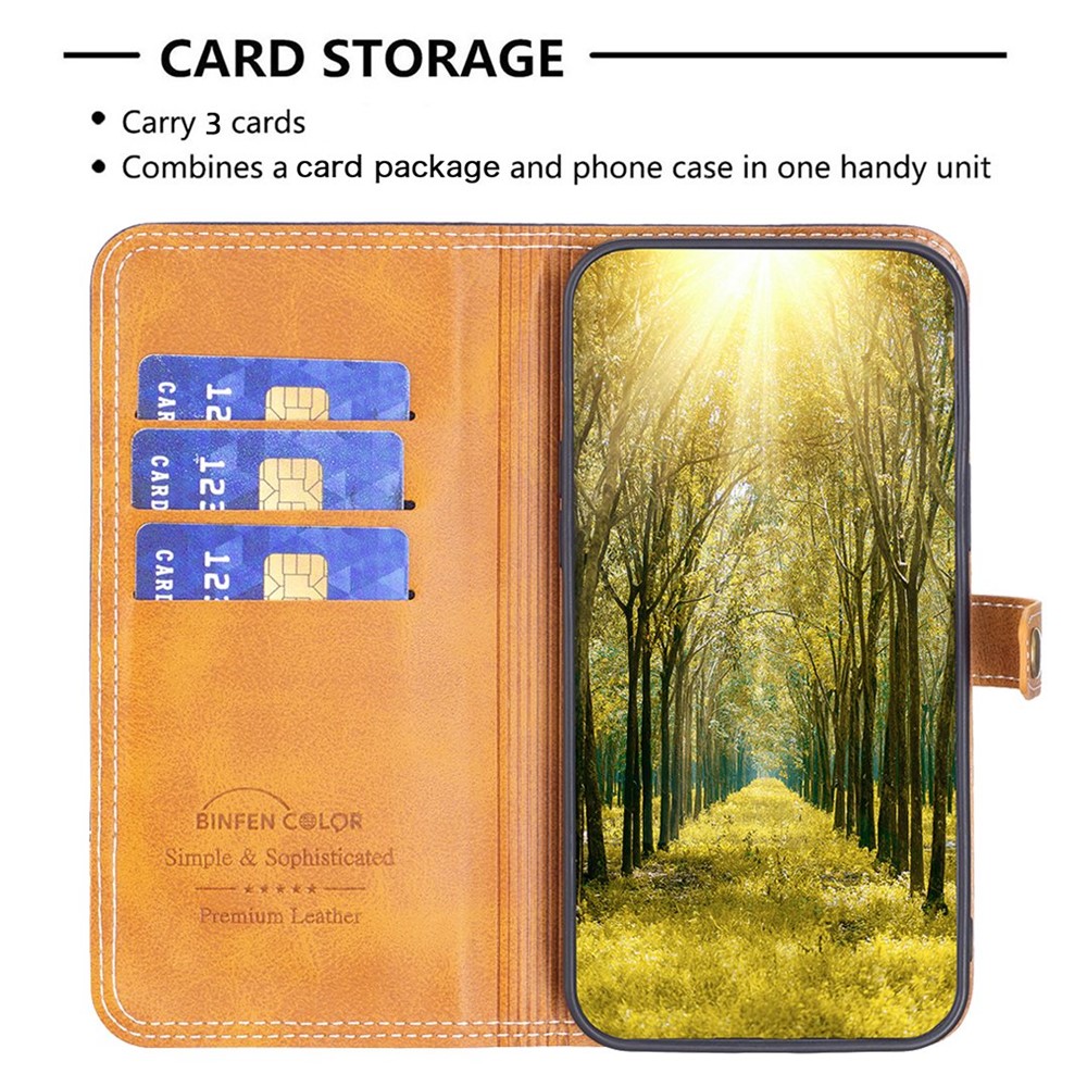 BINFEN COLOR BF Leather Series-8 for Motorola Moto G62 5G Style 12 Stand Double Stitching Lines Splicing PU Leather Phone Case with Card Holder - Black-3