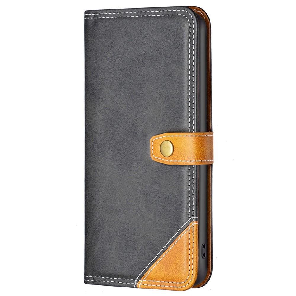 BINFEN COLOR BF Leather Series-8 for Motorola Moto G62 5G Style 12 Stand Double Stitching Lines Splicing PU Leather Phone Case with Card Holder - Black-6