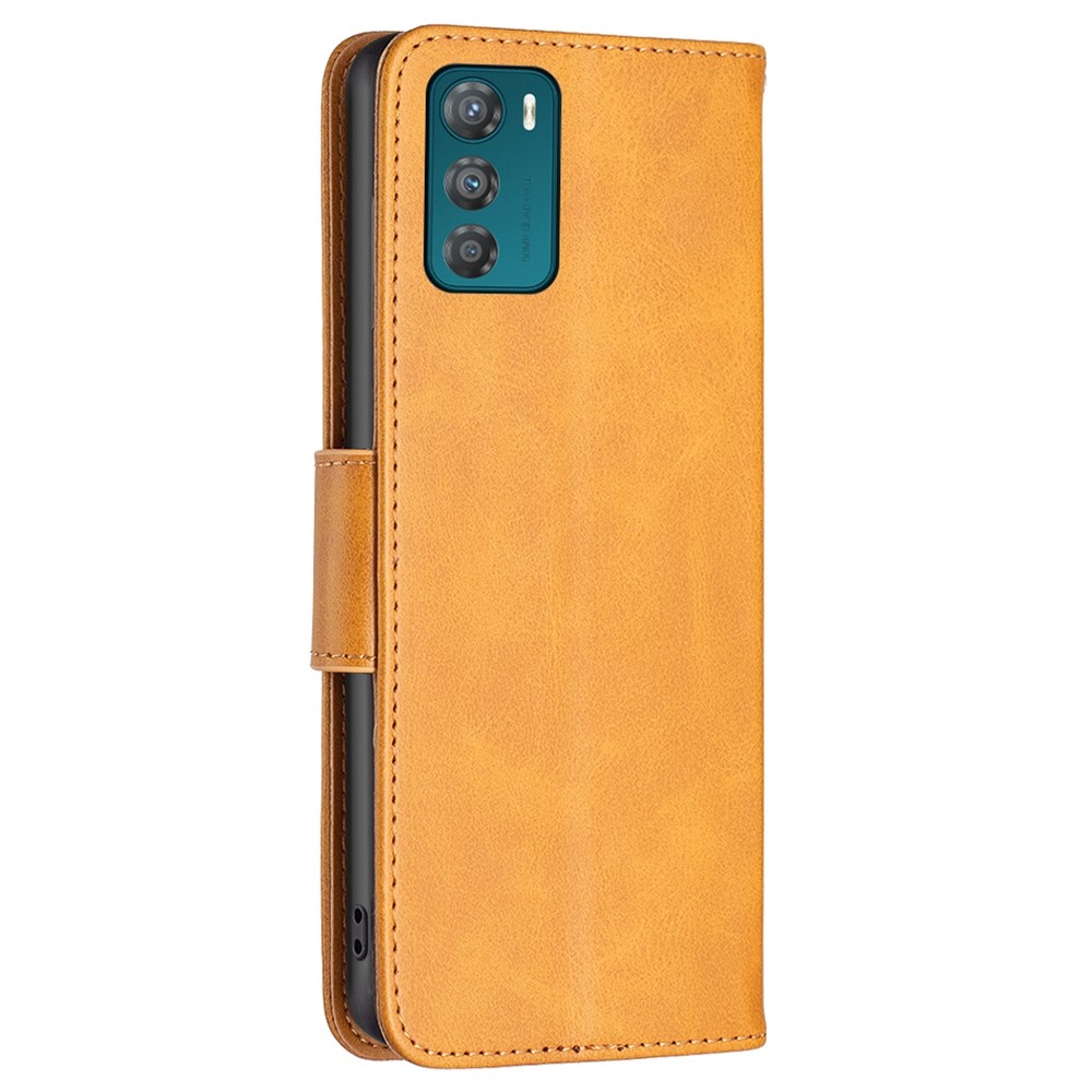 For Motorola Moto G42 4G BF Leather Series-4 Wallet Style Anti-drop Magnetic Clasp Leather Protective Phone Case Stand Shell with Wrist Strap - Yellow-7