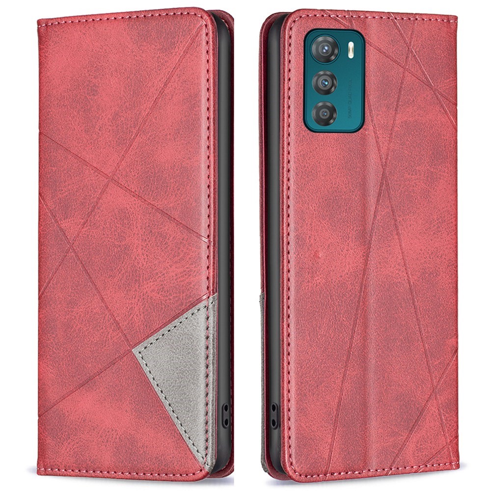 BF Imprinting Pattern Series-1 for Motorola Moto G42 4G Imprinted Geometric PU Leather Case Hidden Magnetic Closure Stand Feature Flip Cover Shell - Red-1