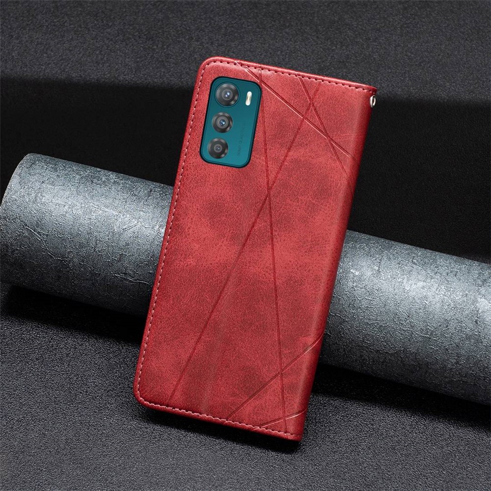 BF Imprinting Pattern Series-1 for Motorola Moto G42 4G Imprinted Geometric PU Leather Case Hidden Magnetic Closure Stand Feature Flip Cover Shell - Red-5