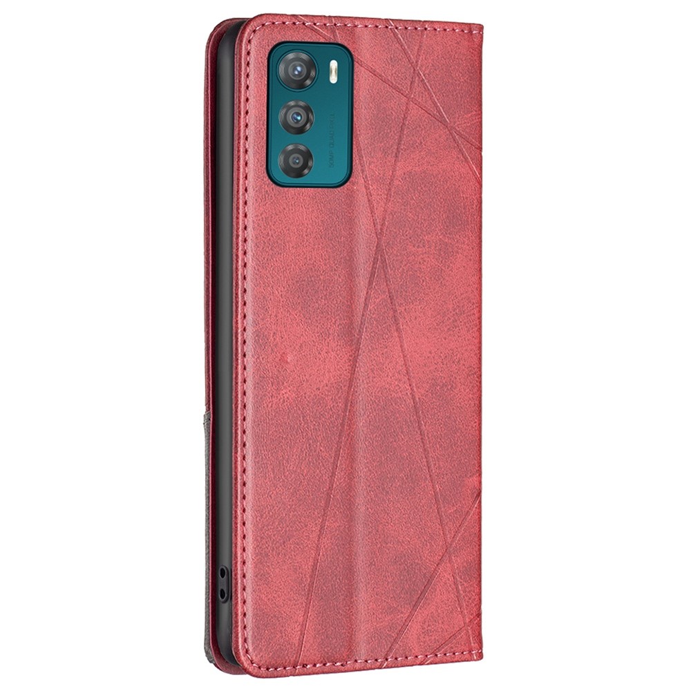 BF Imprinting Pattern Series-1 for Motorola Moto G42 4G Imprinted Geometric PU Leather Case Hidden Magnetic Closure Stand Feature Flip Cover Shell - Red-8