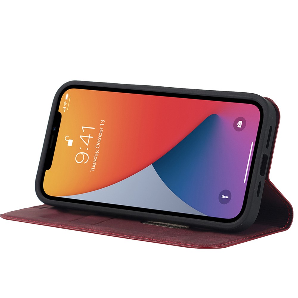 For iPhone 12 6.1 inch / 12 Pro 6.1 inch Magnetic Auto-absorbed PU Leather Case Stand Card Holder Cover with RFID Blocking - Red-2