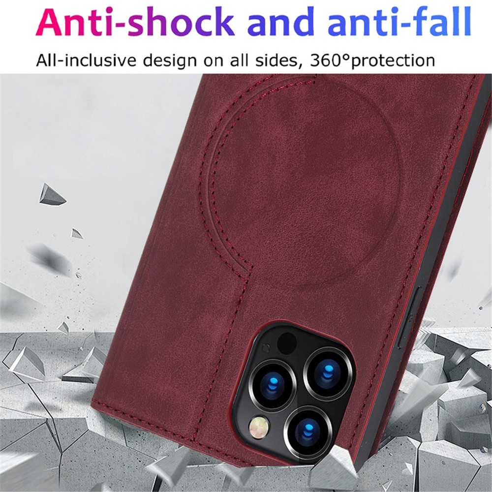 For iPhone 12 6.1 inch / 12 Pro 6.1 inch Magnetic Auto-absorbed PU Leather Case Stand Card Holder Cover with RFID Blocking - Red-8