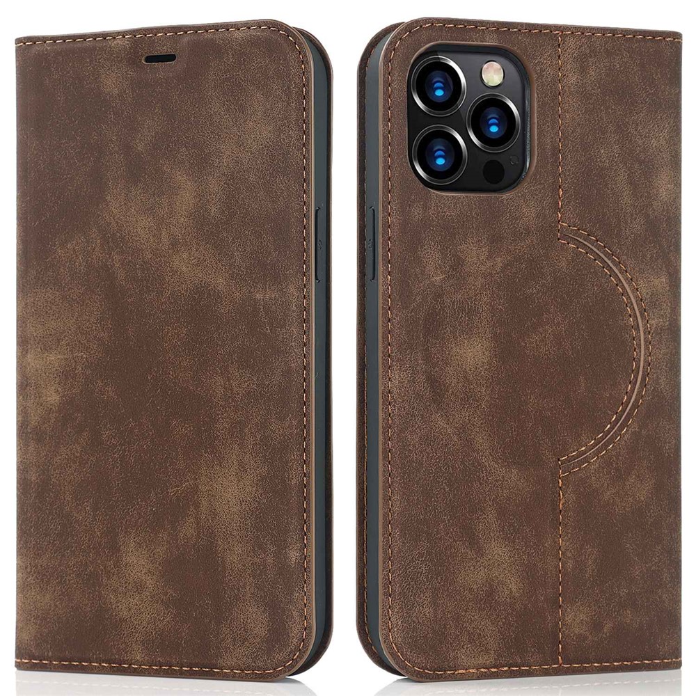 For iPhone 12 Pro Max 6.7 inch PU Leather Card Holder Cover Magnetic Auto Closing RFID Blocking Stand Phone Case - Brown-1
