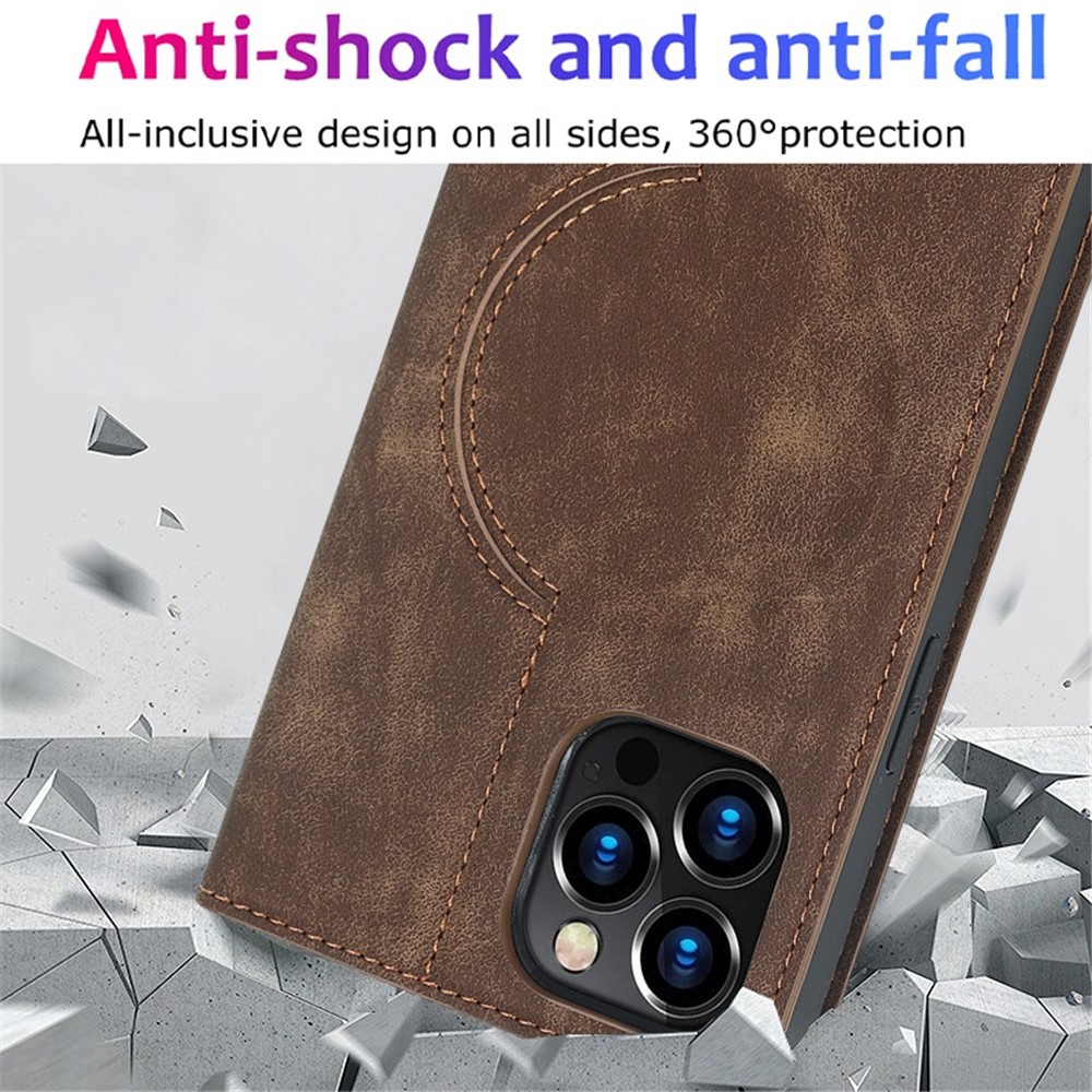 For iPhone 12 Pro Max 6.7 inch PU Leather Card Holder Cover Magnetic Auto Closing RFID Blocking Stand Phone Case - Brown-10