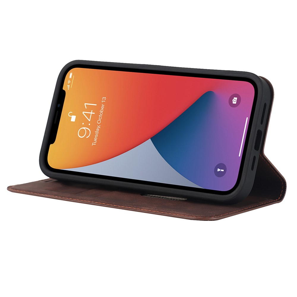 For iPhone 12 Pro Max 6.7 inch PU Leather Card Holder Cover Magnetic Auto Closing RFID Blocking Stand Phone Case - Brown-3