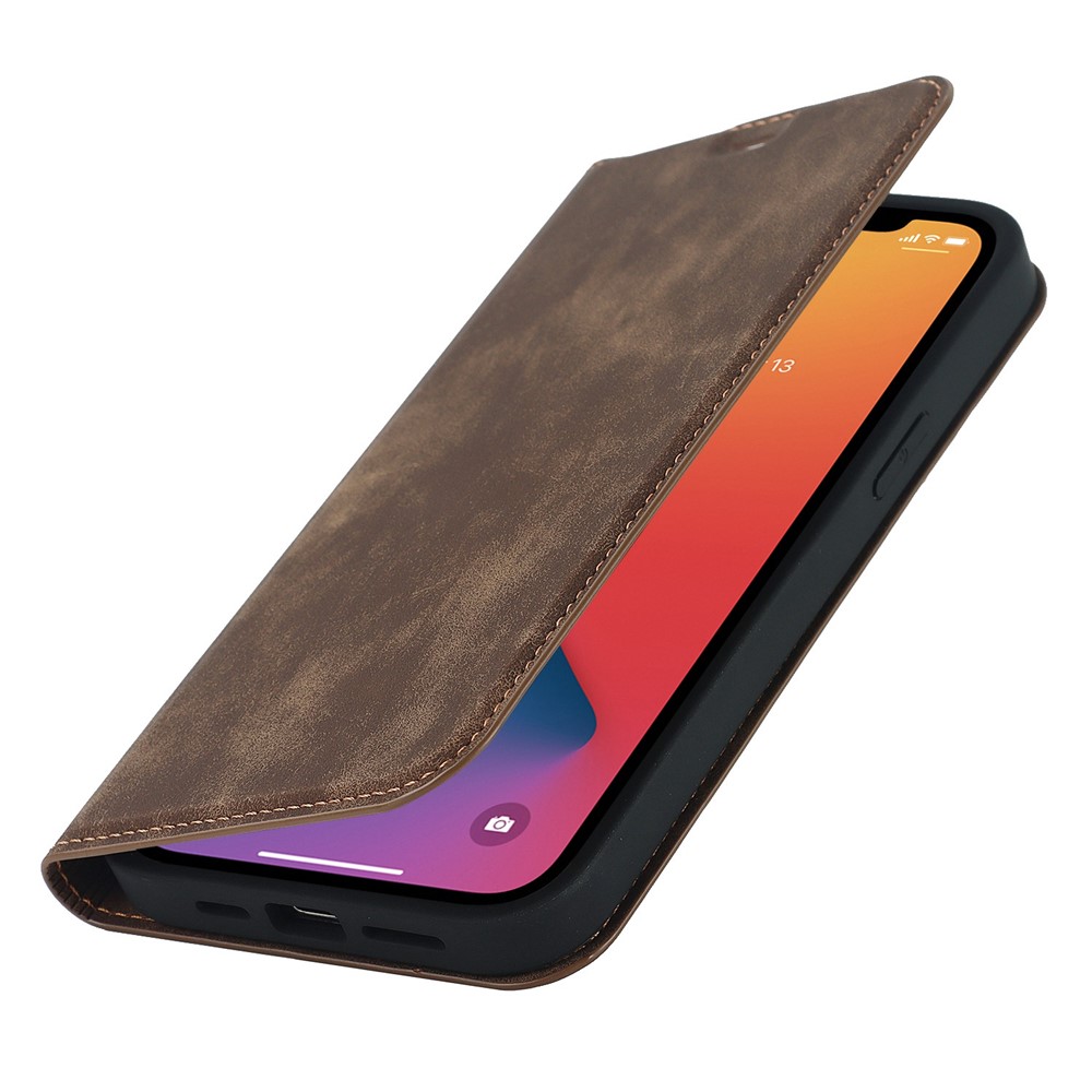 For iPhone 12 Pro Max 6.7 inch PU Leather Card Holder Cover Magnetic Auto Closing RFID Blocking Stand Phone Case - Brown-4