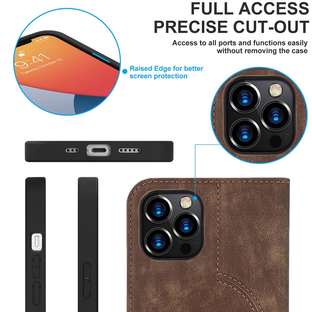 For iPhone 12 Pro Max 6.7 inch PU Leather Card Holder Cover Magnetic Auto Closing RFID Blocking Stand Phone Case - Brown-7
