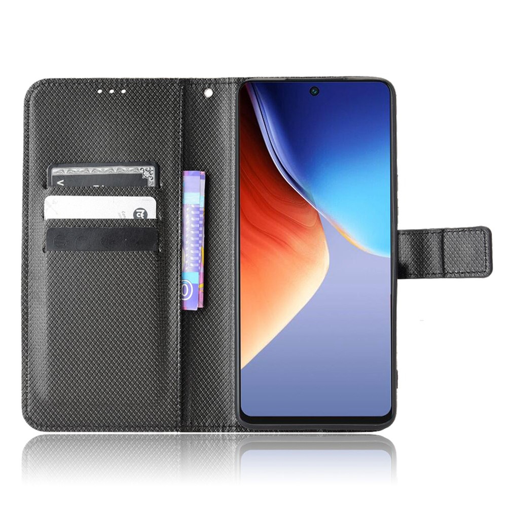 For Tecno Camon 19 4G Phone Flip Wallet Case Overall Coverage Diamond Texture PU Leather Cover Stand Card Holder with Wrist Strap - Black-2
