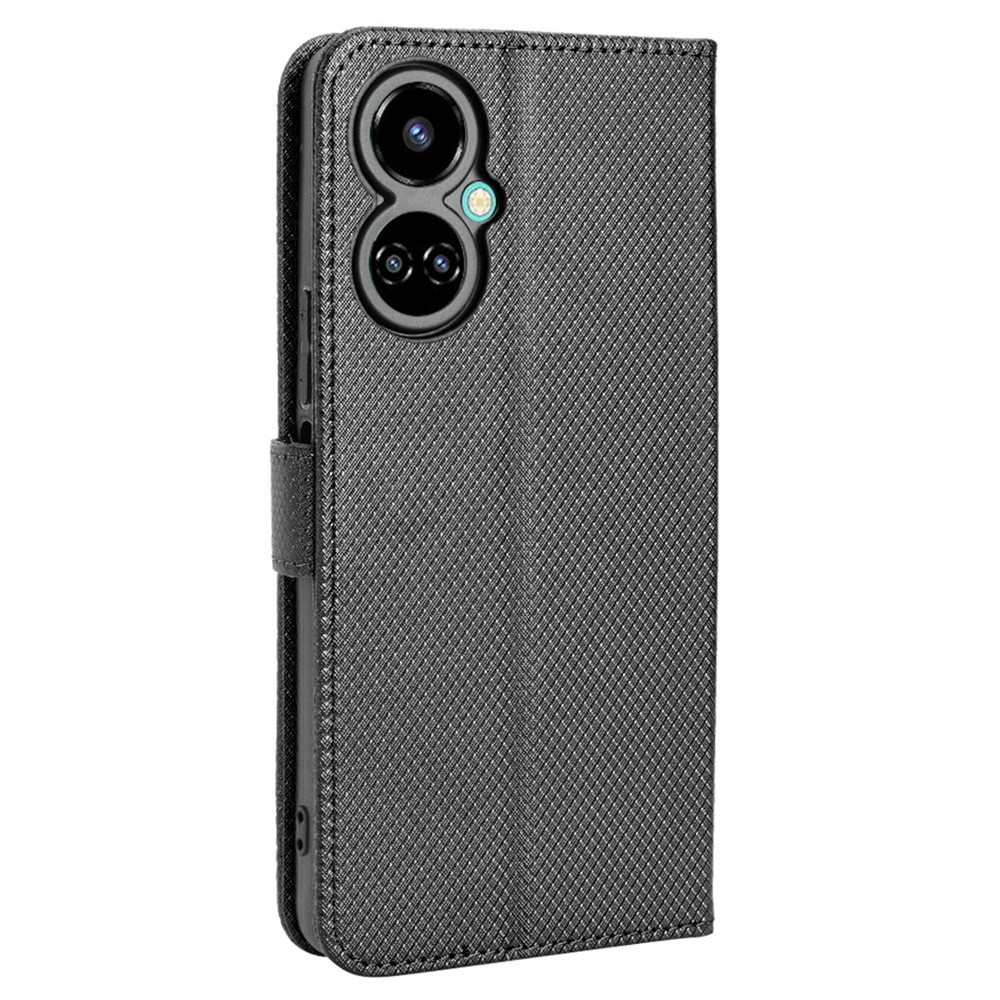 For Tecno Camon 19 4G Phone Flip Wallet Case Overall Coverage Diamond Texture PU Leather Cover Stand Card Holder with Wrist Strap - Black-7