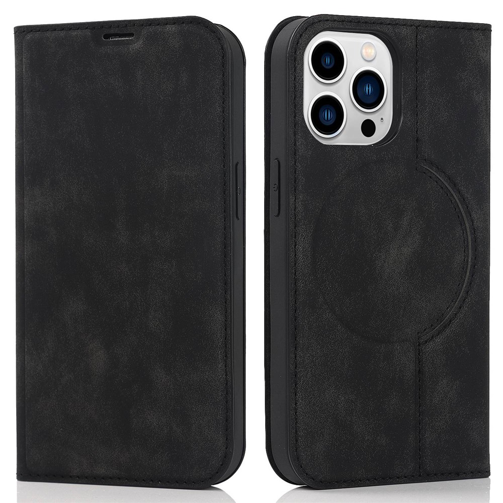 For iPhone 13 Pro 6.1 inch RFID Blocking Phone Cover PU Leather Card Holder Stand Case for MagSafe Charging - Black-1