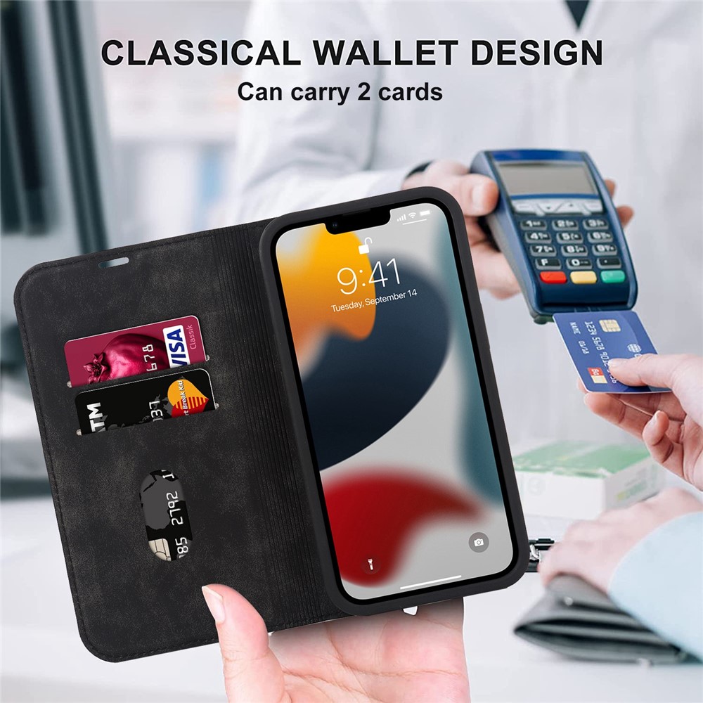 For iPhone 13 Pro 6.1 inch RFID Blocking Phone Cover PU Leather Card Holder Stand Case for MagSafe Charging - Black-4