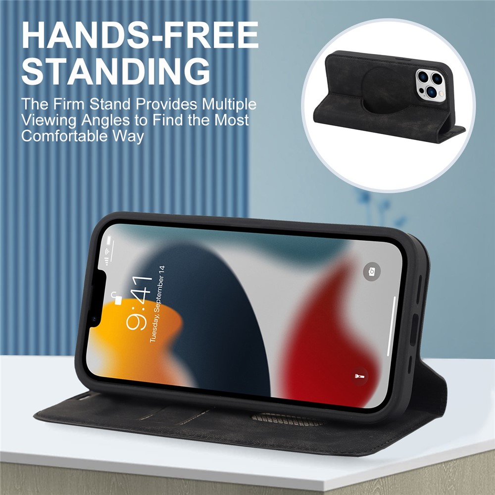 For iPhone 13 Pro 6.1 inch RFID Blocking Phone Cover PU Leather Card Holder Stand Case for MagSafe Charging - Black-6