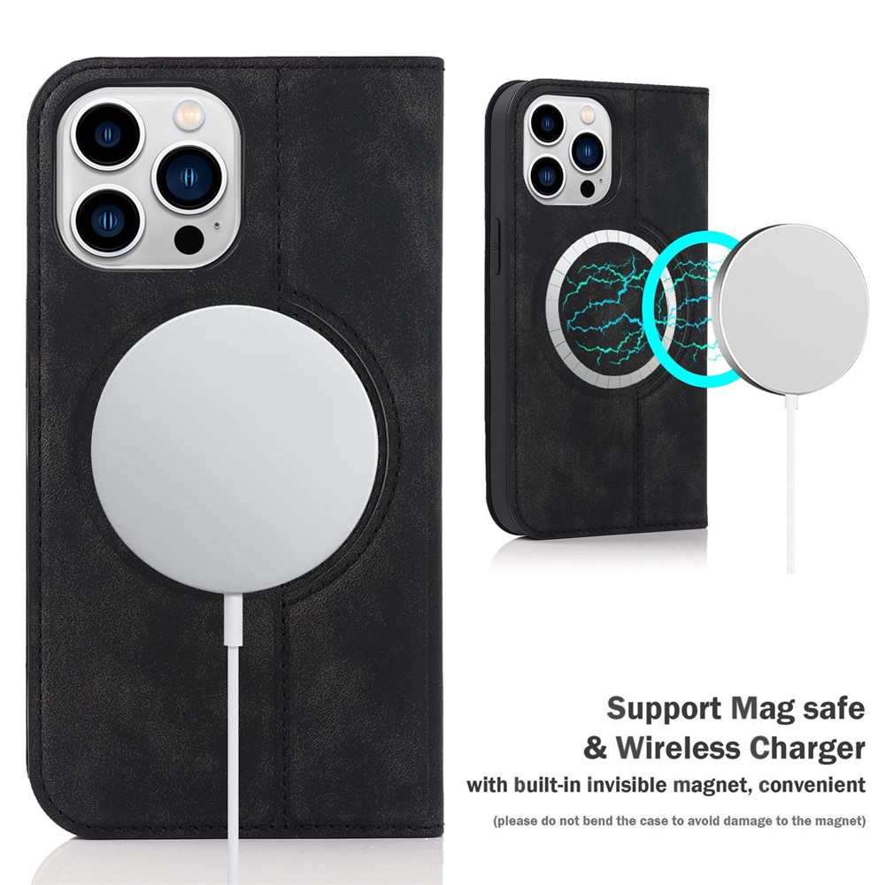 For iPhone 13 Pro 6.1 inch RFID Blocking Phone Cover PU Leather Card Holder Stand Case for MagSafe Charging - Black-8