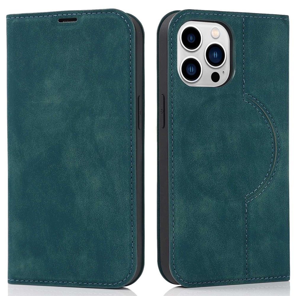 For iPhone 13 Pro Max 6.7 inch RFID Blocking Leather Case Card Holder Stand Magnetic Auto-absorbed Phone Shell - Blue-1