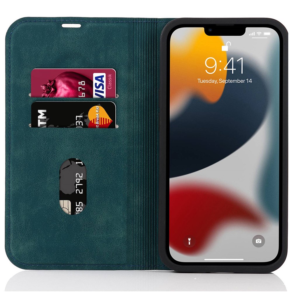 For iPhone 13 Pro Max 6.7 inch RFID Blocking Leather Case Card Holder Stand Magnetic Auto-absorbed Phone Shell - Blue-2