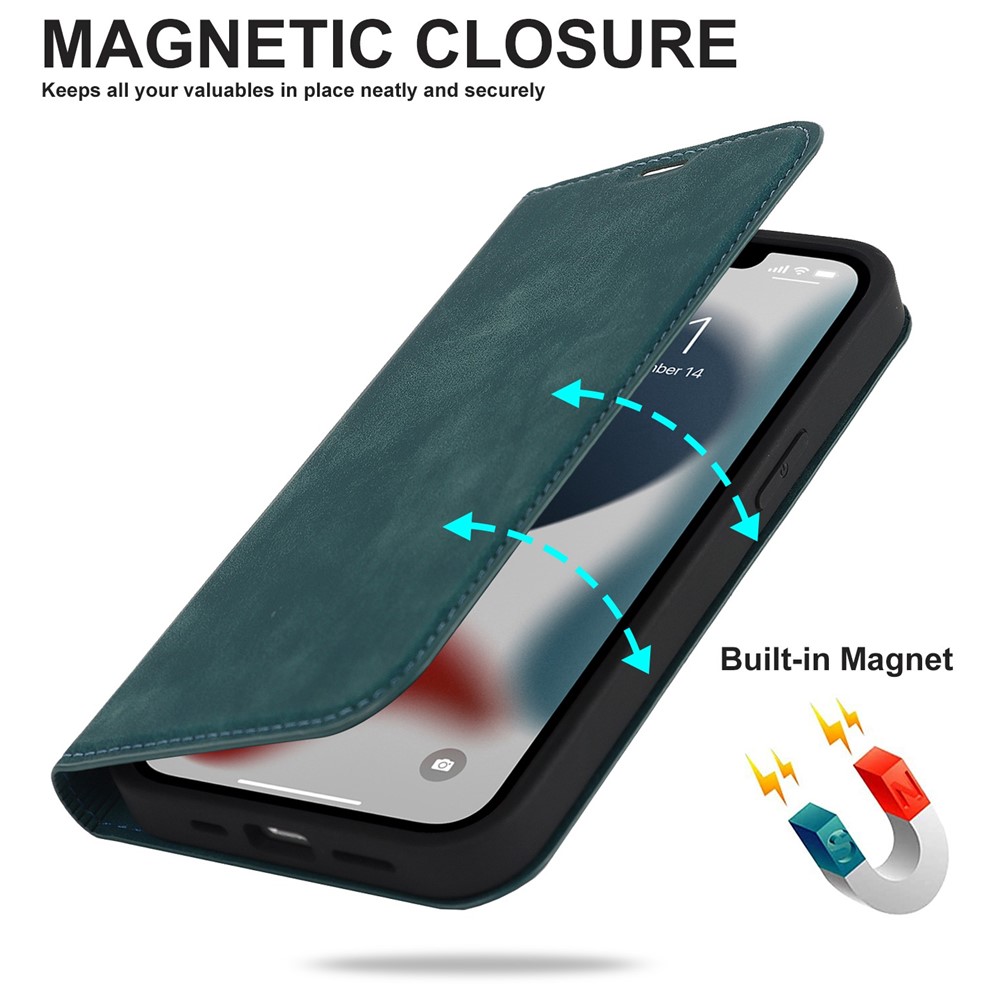 For iPhone 13 Pro Max 6.7 inch RFID Blocking Leather Case Card Holder Stand Magnetic Auto-absorbed Phone Shell - Blue-5