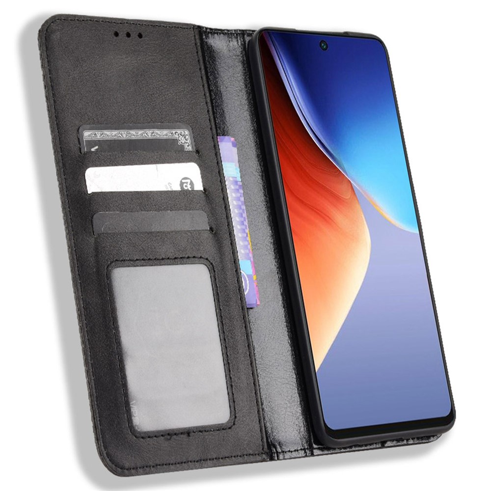 For Tecno Camon 19 4G Full Coverage Auto Closing Magnetic Folio Flip Retro PU Leather Wallet Case Stand Function Phone Shell Cover - Black-2