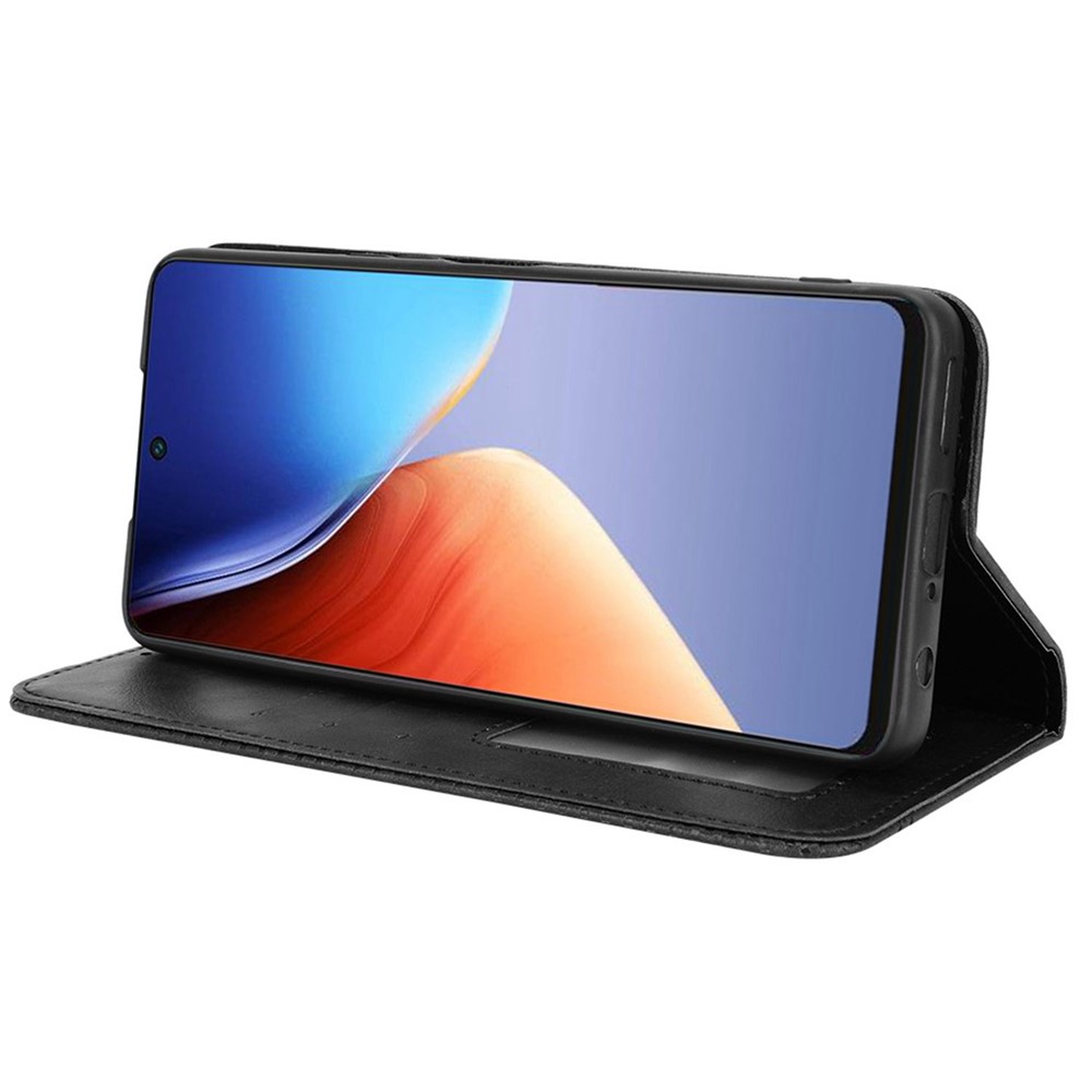 For Tecno Camon 19 4G Full Coverage Auto Closing Magnetic Folio Flip Retro PU Leather Wallet Case Stand Function Phone Shell Cover - Black-3