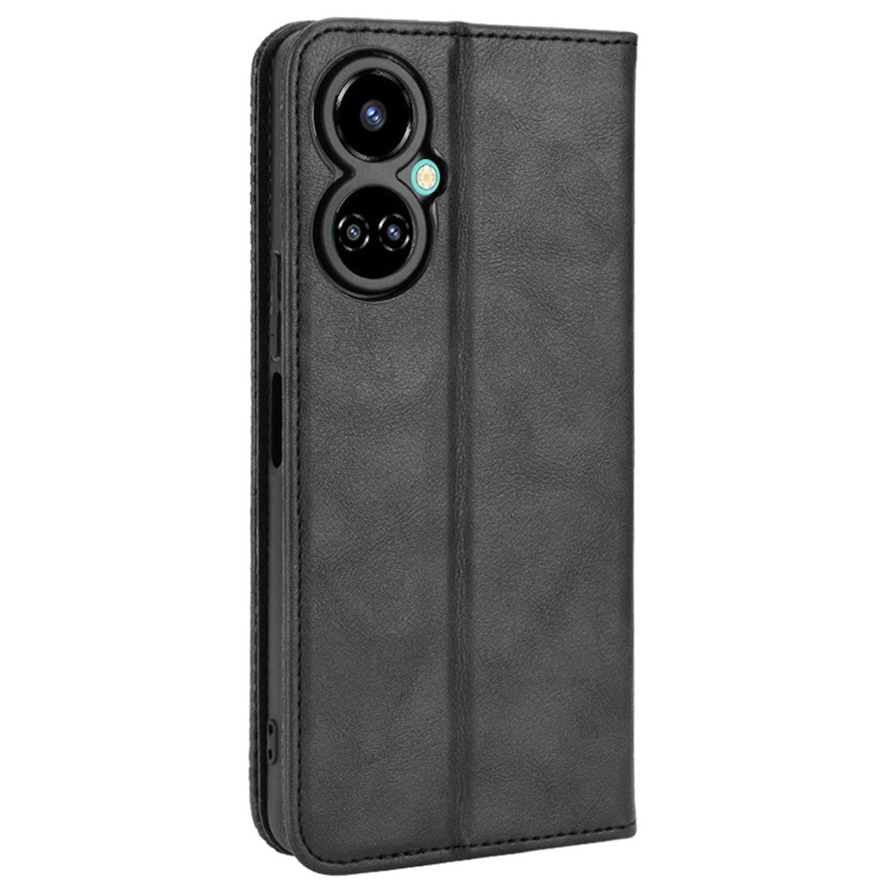 For Tecno Camon 19 4G Full Coverage Auto Closing Magnetic Folio Flip Retro PU Leather Wallet Case Stand Function Phone Shell Cover - Black-8
