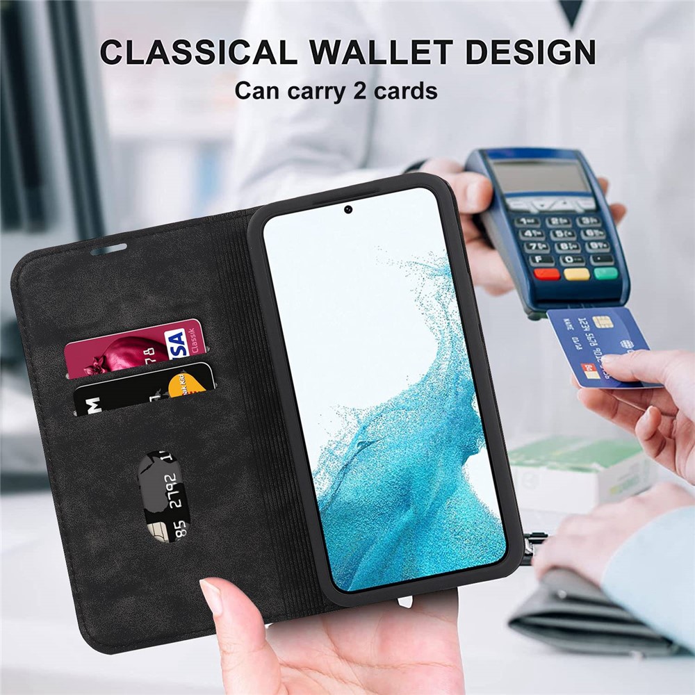 For Samsung Galaxy S22 Ultra 5G Shockproof RFID Blocking PU Leather Phone Case Auto Closing Magnetic Anti-scratch Phone Cover - Black-4