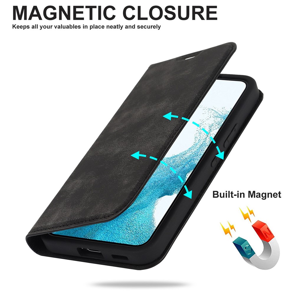 For Samsung Galaxy S22 Ultra 5G Shockproof RFID Blocking PU Leather Phone Case Auto Closing Magnetic Anti-scratch Phone Cover - Black-5