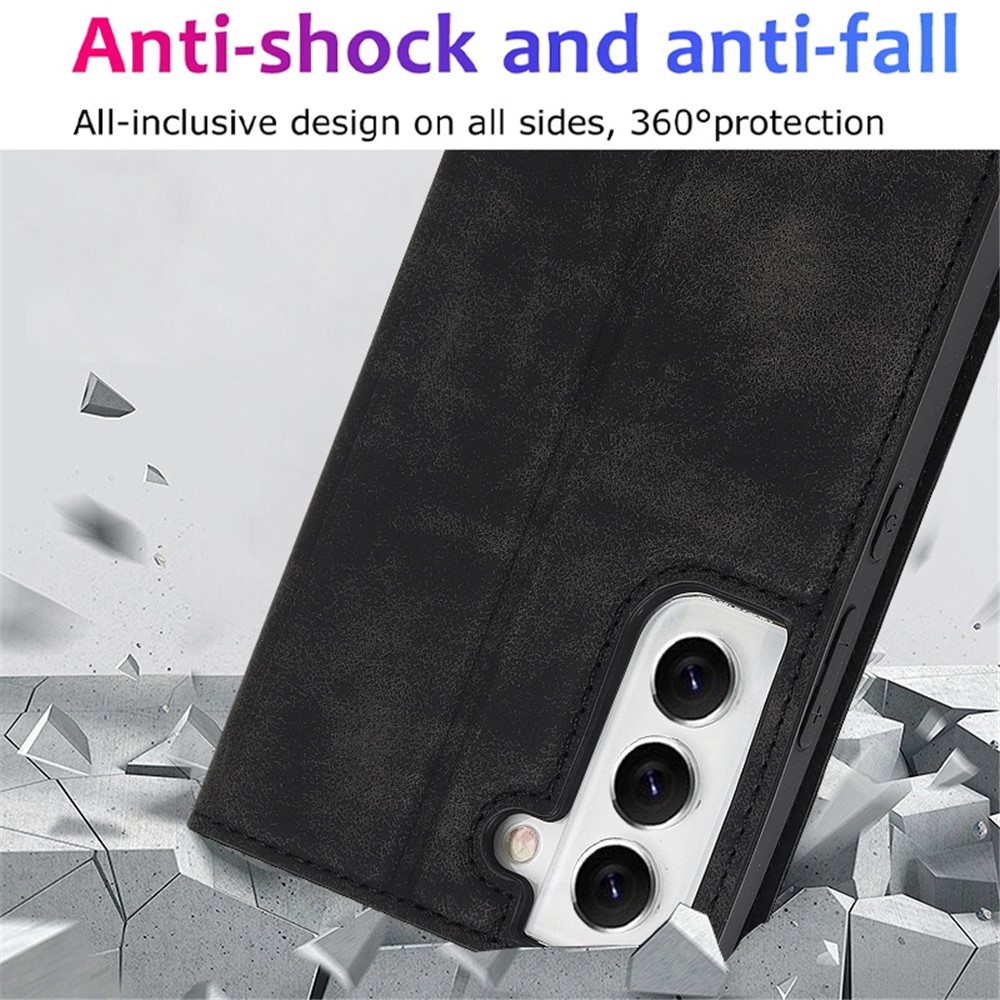 For Samsung Galaxy S22 Ultra 5G Shockproof RFID Blocking PU Leather Phone Case Auto Closing Magnetic Anti-scratch Phone Cover - Black-6