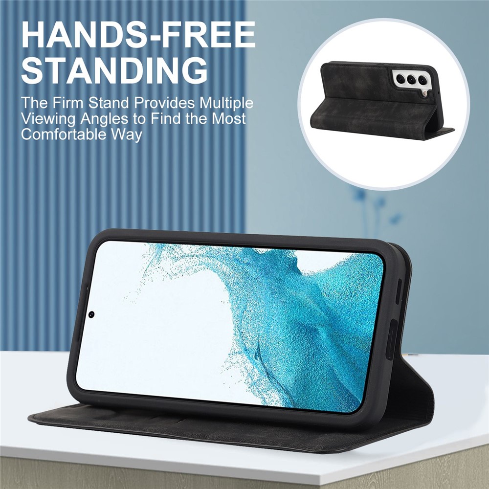 For Samsung Galaxy S22 Ultra 5G Shockproof RFID Blocking PU Leather Phone Case Auto Closing Magnetic Anti-scratch Phone Cover - Black-7