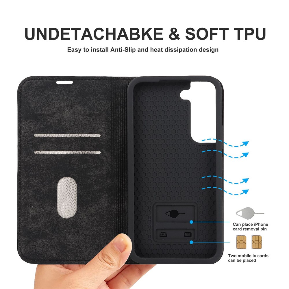 For Samsung Galaxy S22 Ultra 5G Shockproof RFID Blocking PU Leather Phone Case Auto Closing Magnetic Anti-scratch Phone Cover - Black-8