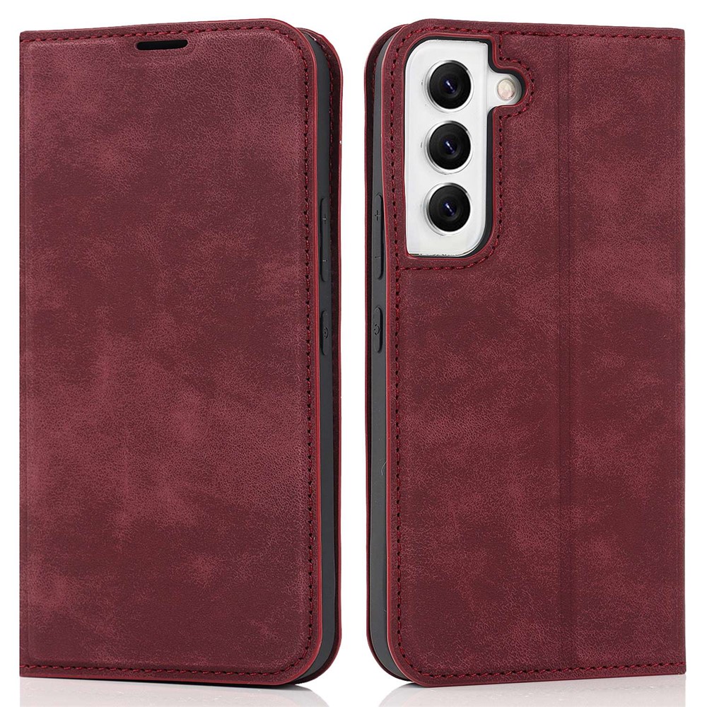 For Samsung Galaxy S22+ 5G RFID Blocking Stand Card Holder PU Leather Case Auto Closing Magnetic Phone Cover - Red-1