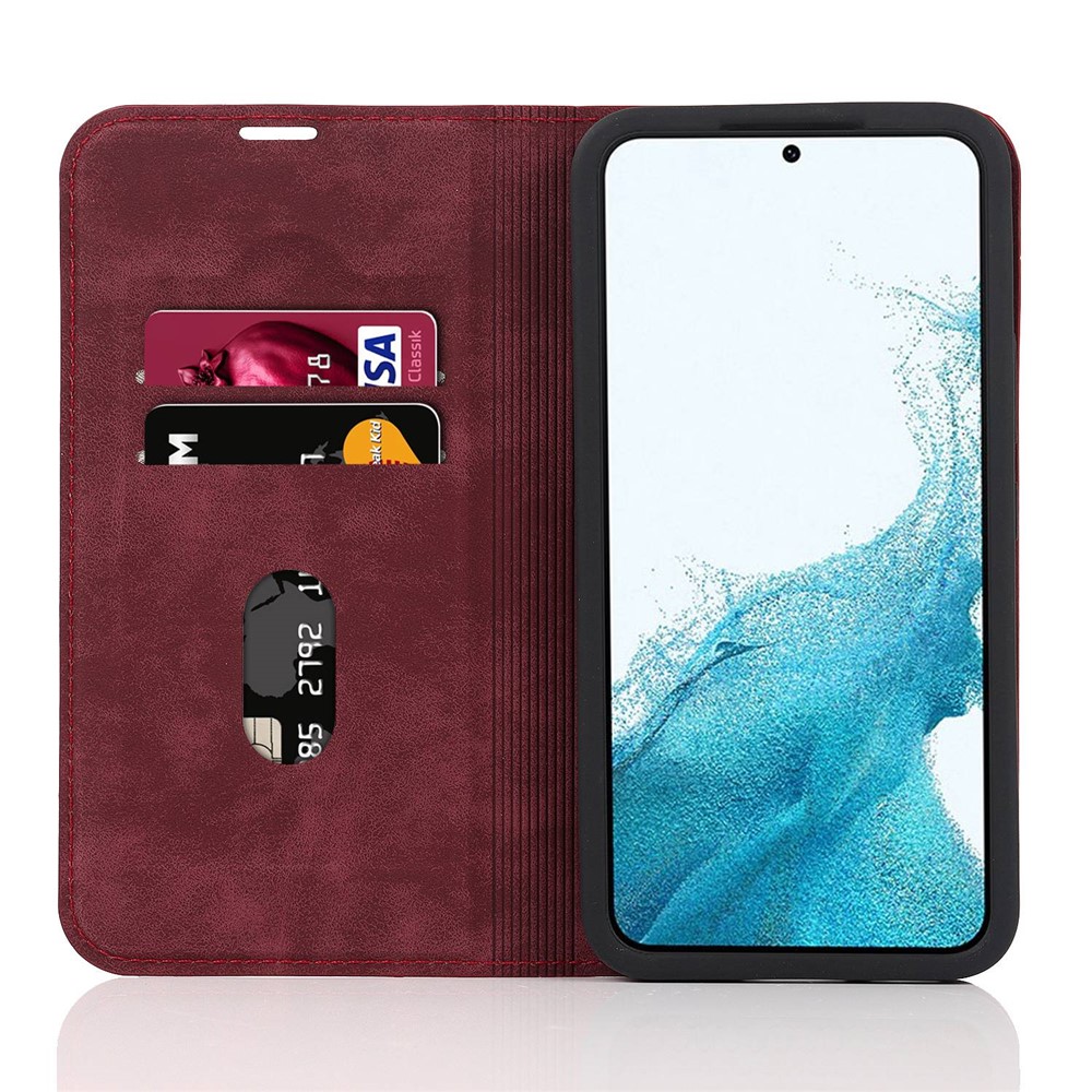 For Samsung Galaxy S22+ 5G RFID Blocking Stand Card Holder PU Leather Case Auto Closing Magnetic Phone Cover - Red-2