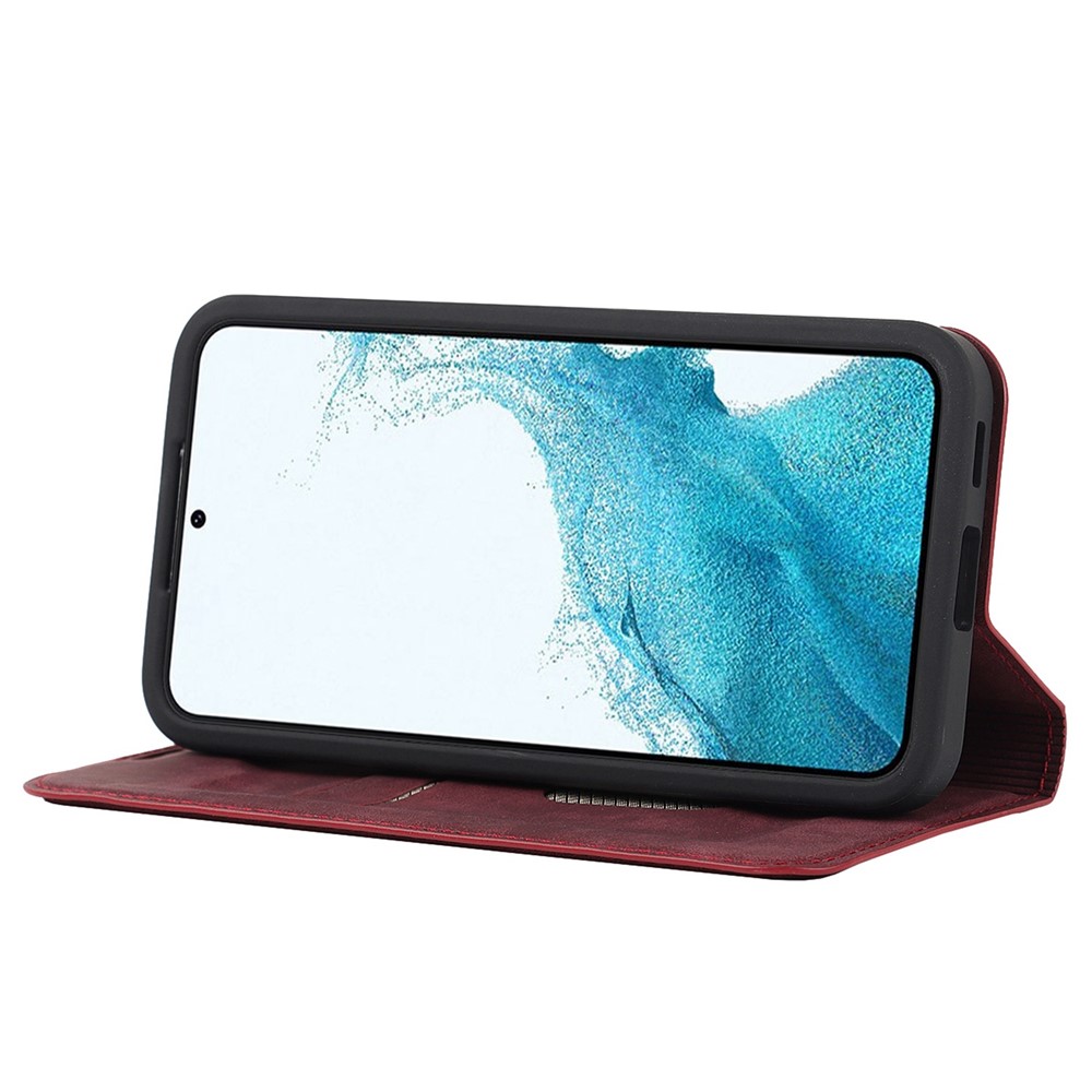 For Samsung Galaxy S22+ 5G RFID Blocking Stand Card Holder PU Leather Case Auto Closing Magnetic Phone Cover - Red-3