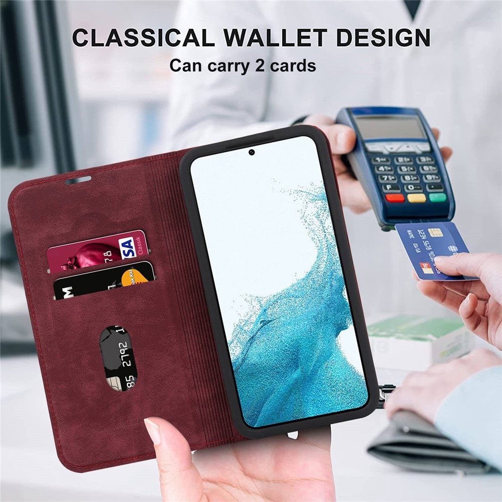 For Samsung Galaxy S22+ 5G RFID Blocking Stand Card Holder PU Leather Case Auto Closing Magnetic Phone Cover - Red-4