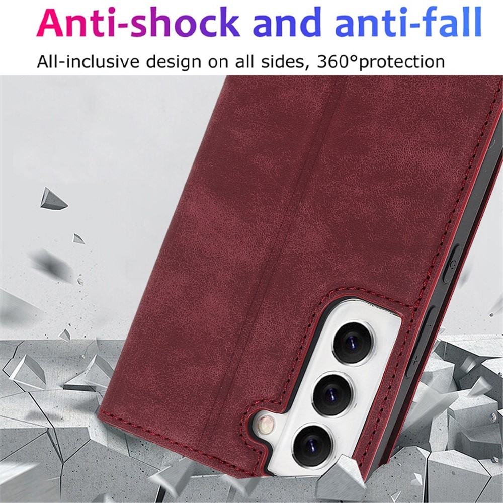 For Samsung Galaxy S22+ 5G RFID Blocking Stand Card Holder PU Leather Case Auto Closing Magnetic Phone Cover - Red-6