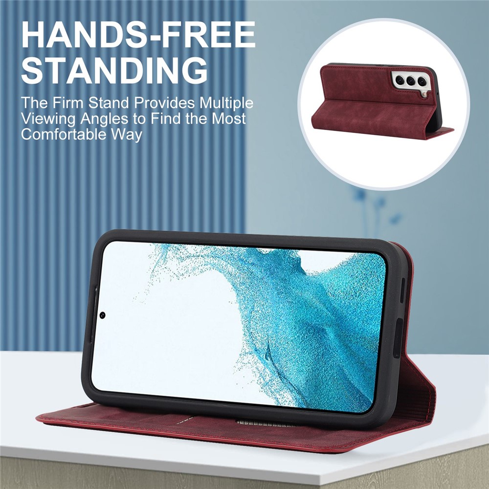 For Samsung Galaxy S22+ 5G RFID Blocking Stand Card Holder PU Leather Case Auto Closing Magnetic Phone Cover - Red-7