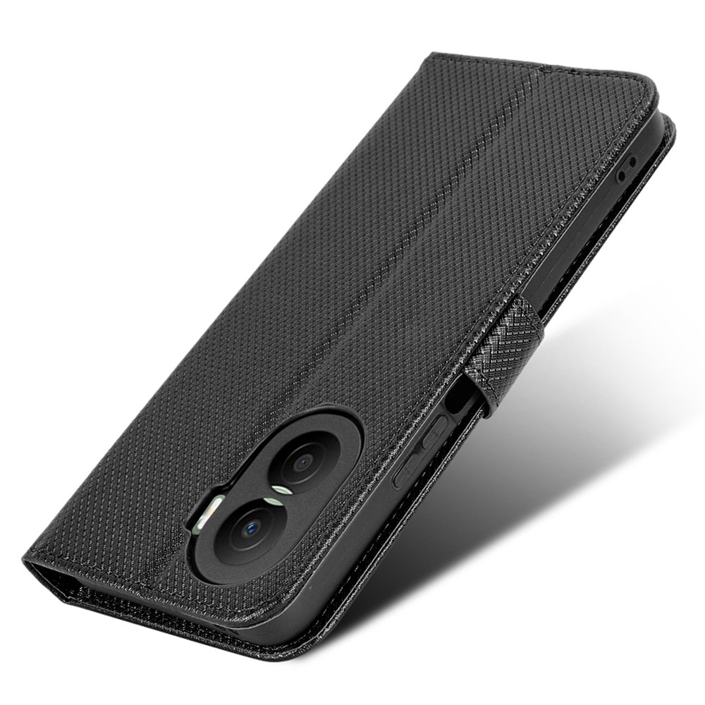 For Honor X40i 5G Drop-proof Phone Flip Wallet Case Well-protected Diamond Texture PU Leather Cover Stand Card Holder with Wrist Strap - Black-4